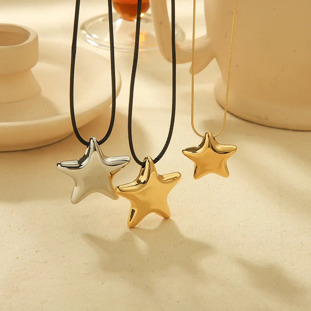 Vintage Gold and Silver Star Adjustable Jewelry 18K Gold Plated Stainless Steel Cord Rope Pendant Necklace for Unisex
