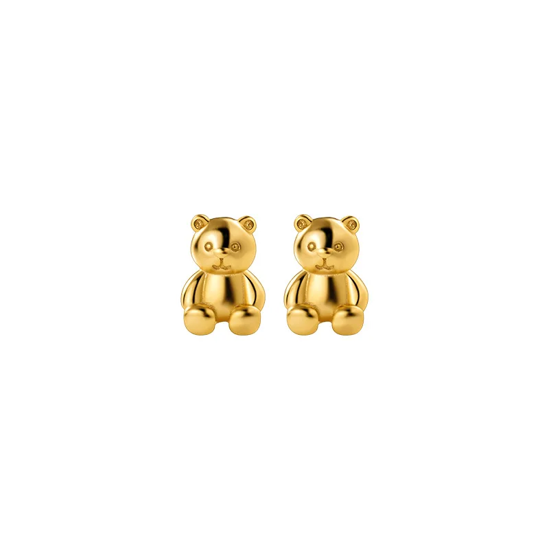 Cute  925 Sterling Silver Cute Teddy Bear  Stud Earrings 18k Gold Plated Small Bear for Women Girls