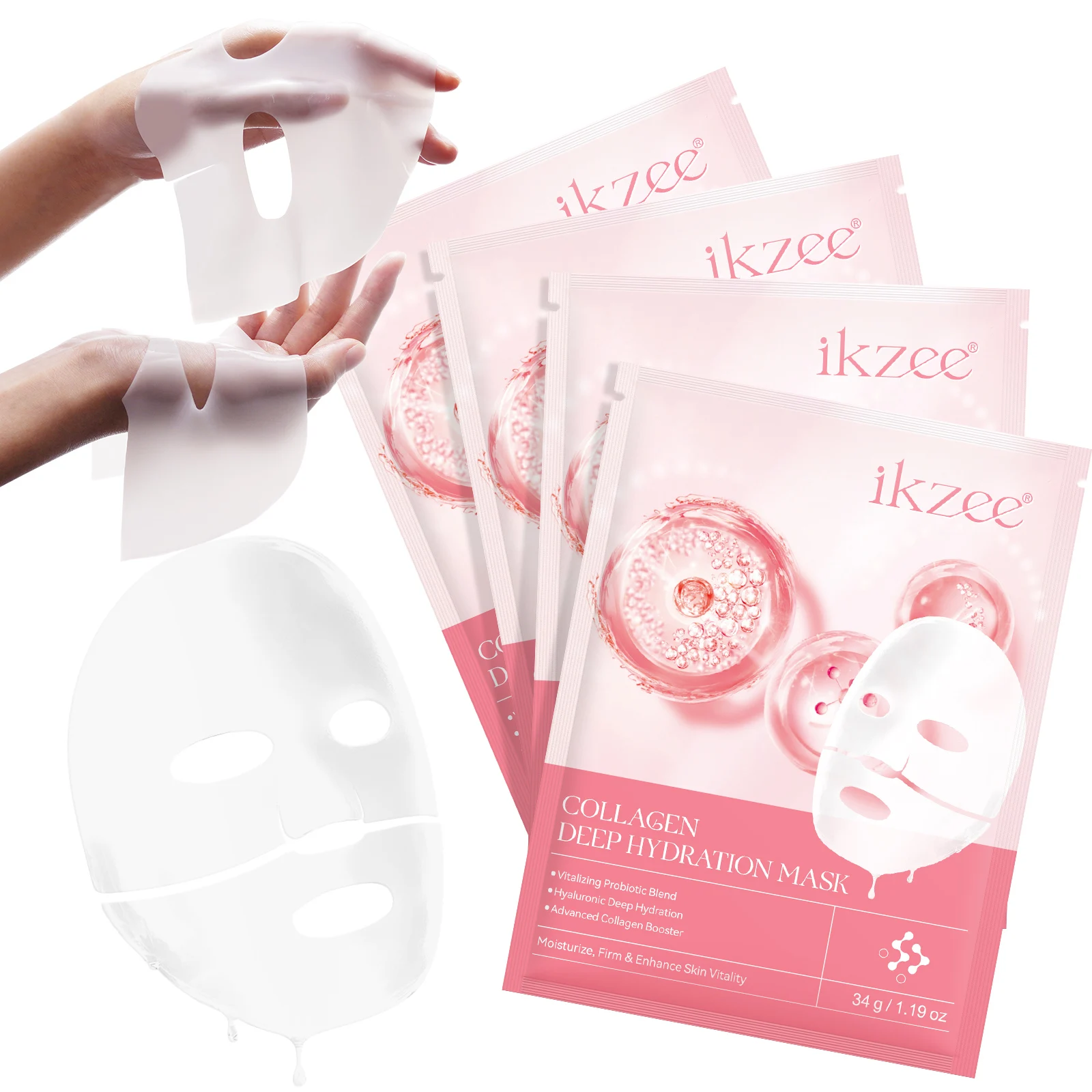 IKZEE anti wrinkle enhance skin vitality 4 pcs hydrate collagen firming facial mask organic deep collagen face mask