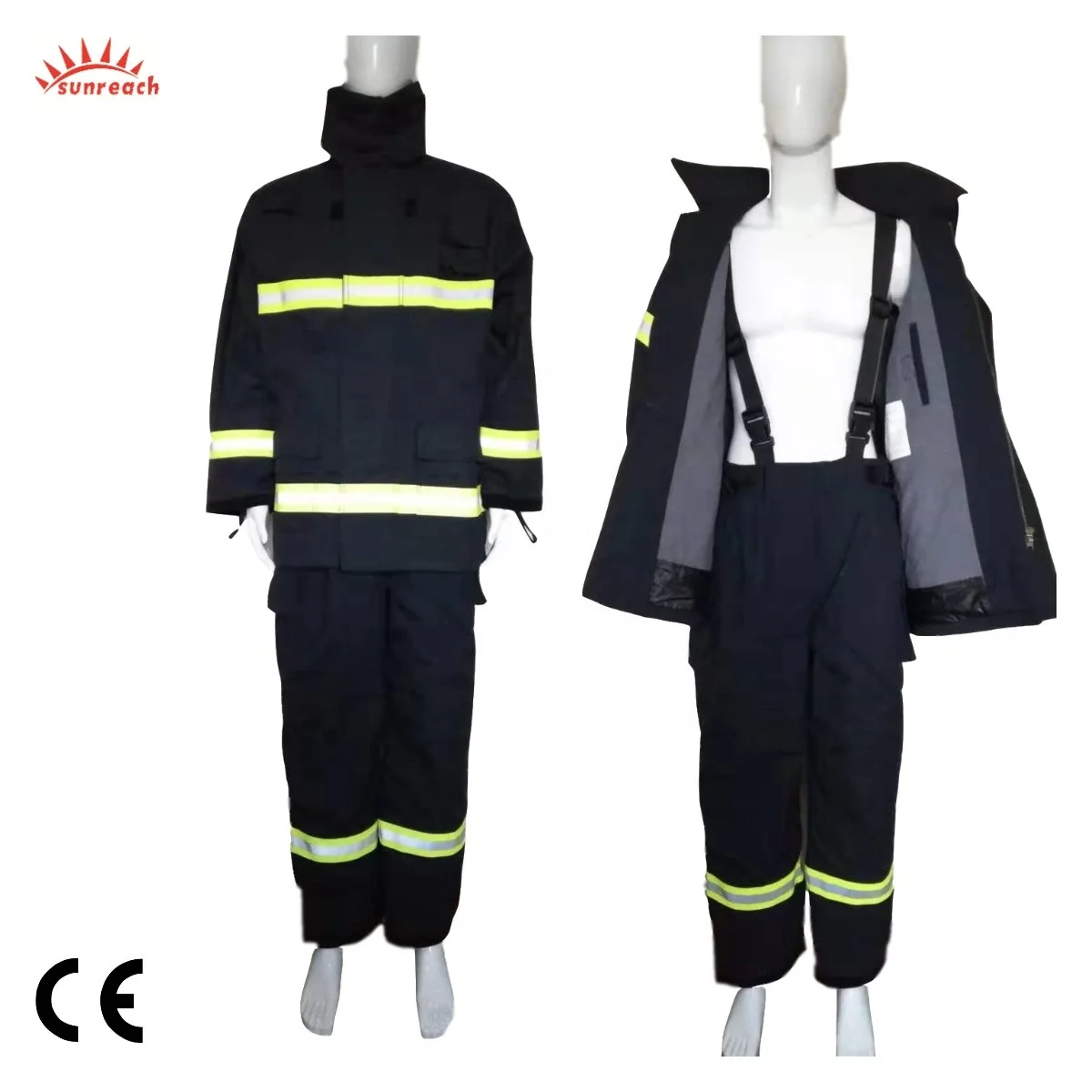 Fire Fighting Suit for Fireman Yellow Bag Pants Coat Blue Set PVC Layer Packing Outer Navy Material Origin Product