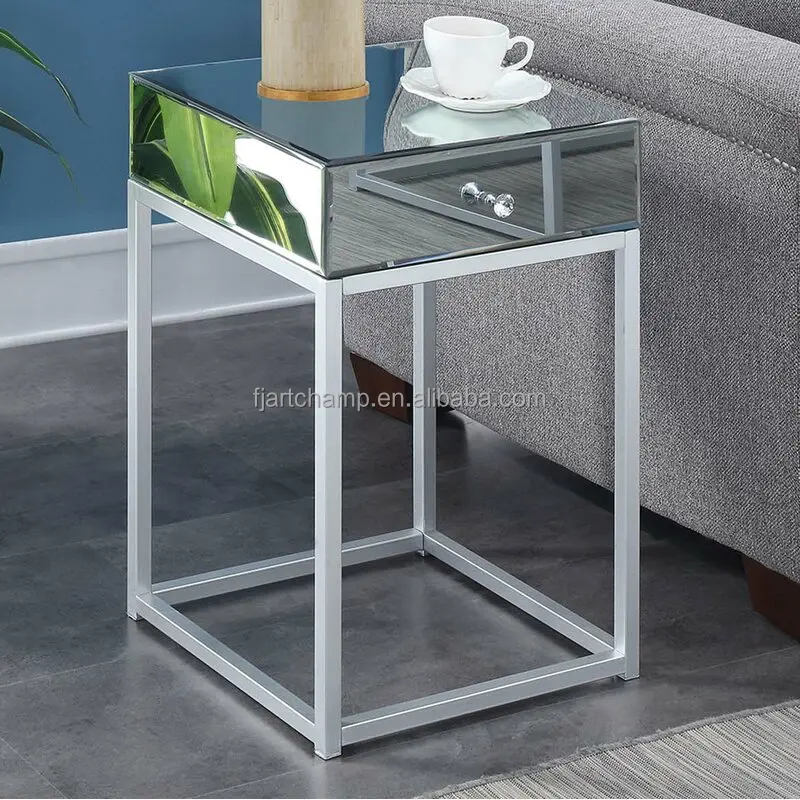 Modern Bedroom Furniture Modern Luxury Metal Nightstand Wood Mirrored Bedside Table