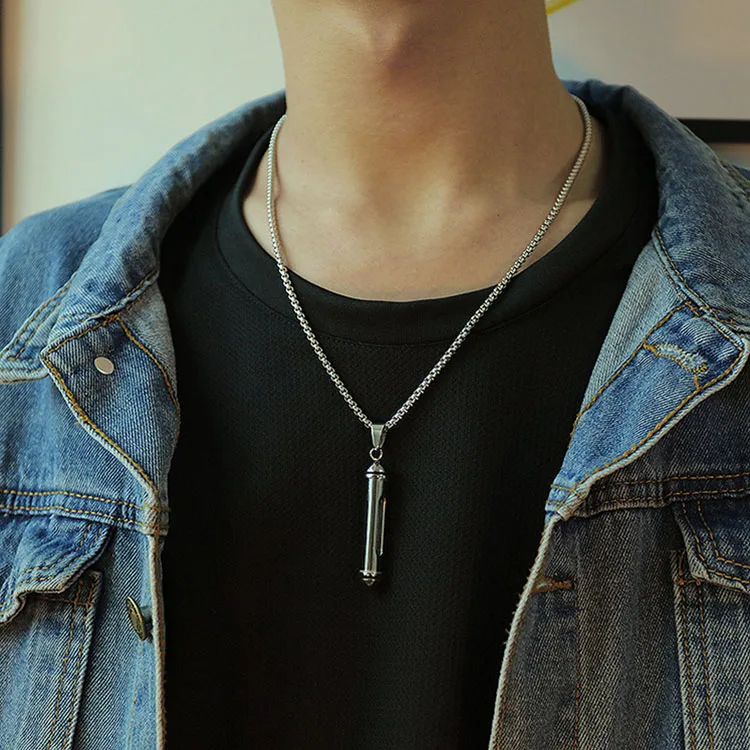 Amazon fashion stainless steel cylinder perfume bottle pendant necklace for men openable anniversary pendant for men