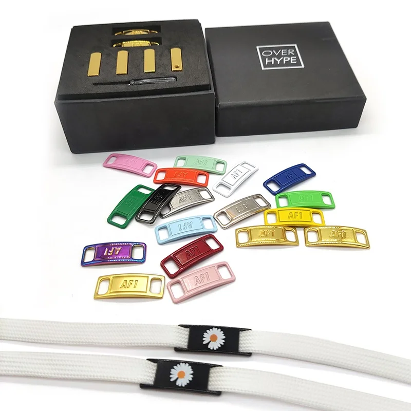 Custom Logo High Quality Shoelace Lock Zinc Alloy Sneaker Shoe Tag Metal af1 Shoelace Buckle