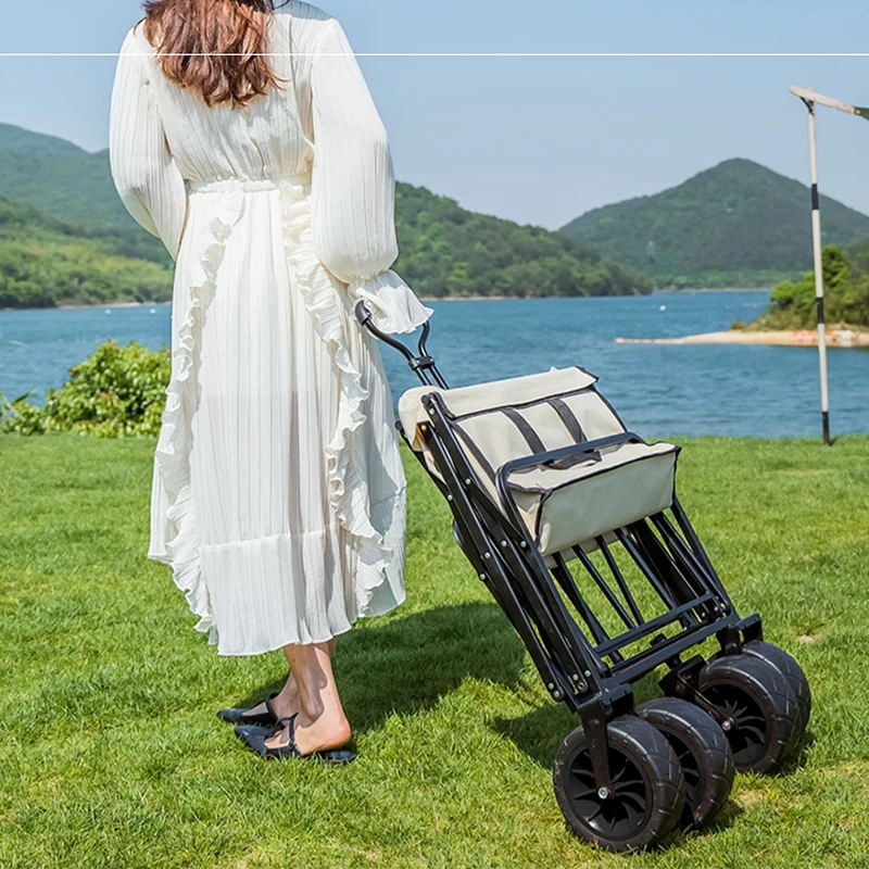 Entai Wholesale Custom Outdoor Garden 4 Wheels High Quality Metal Camping Cart Foldable Wagon Trolley