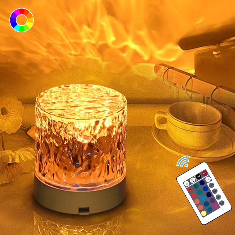 LED USB Rechargeable 16 Colors Dimming Touch Water Pattern Bedroom Decor Acrylic Table Lamp Night Light