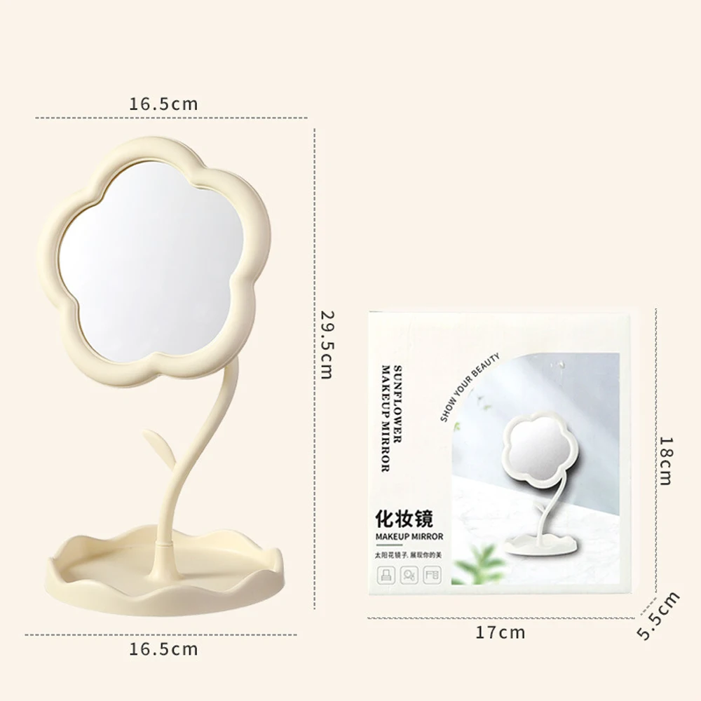 Home Decor Cute Lovey Girls Flower Shaped Makeup Vanity Mirror PP Plastic Cosmetic Desk Tabletop Mirrors with Frame