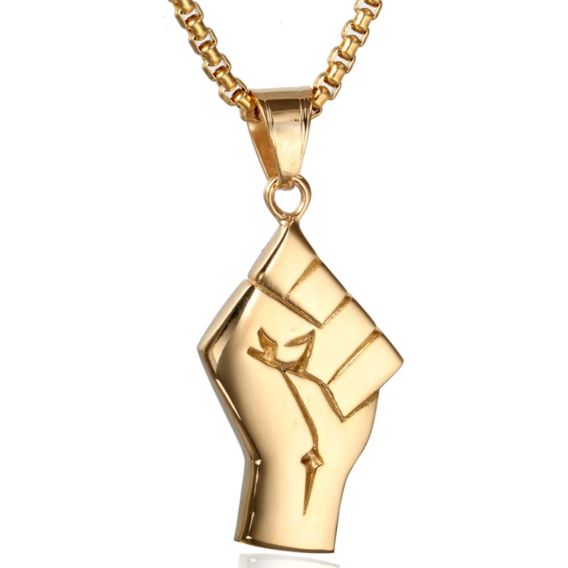 Feminist Resistance Fist Pump Pendant Stainless Steel Necklace Custom PVD plated 18k Gold Power Unity Fist Pendant Necklace