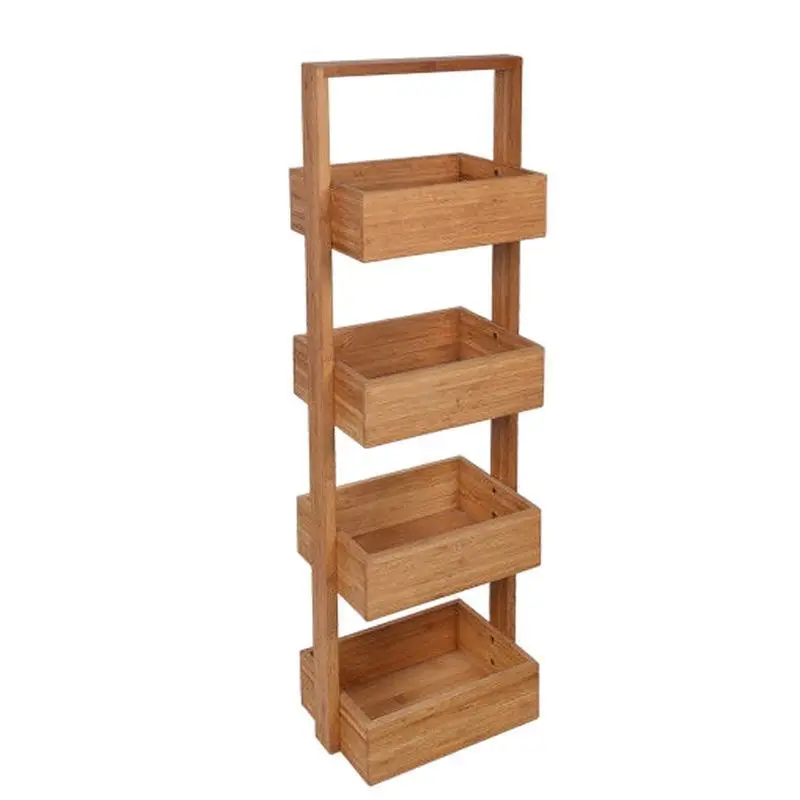  Three Tier Bamboo Natural Home Caddy Free Standing Bathroom Organizer Kitchen Accessory Storage Rack Decorative Living Room