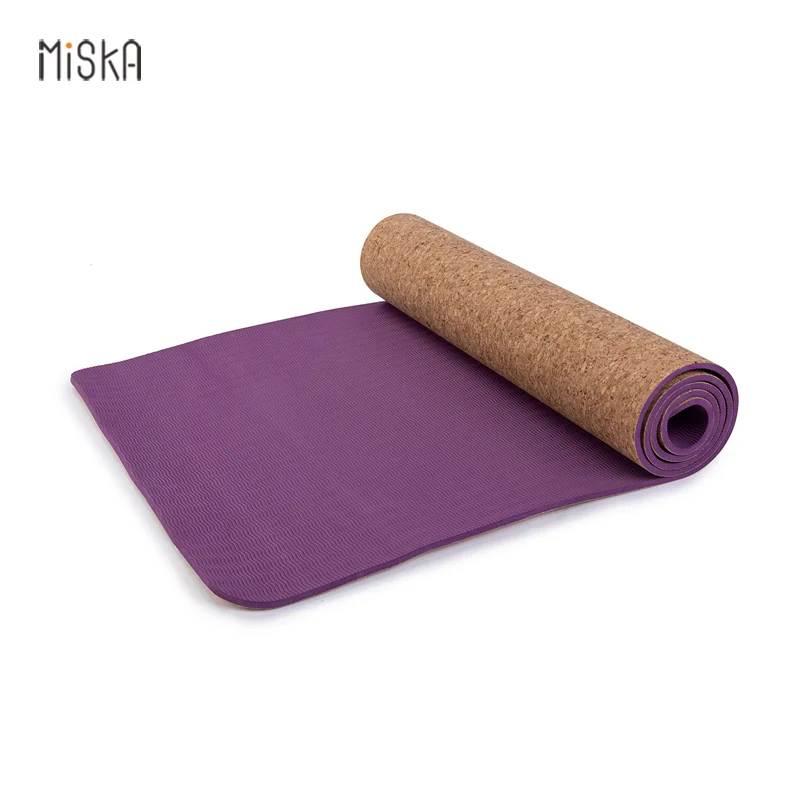 Cork Yoga mat Miska wholesale custom logo design eco friendly Non slip rubber cork gym fitness mattes  kid cork TPE yoga mats