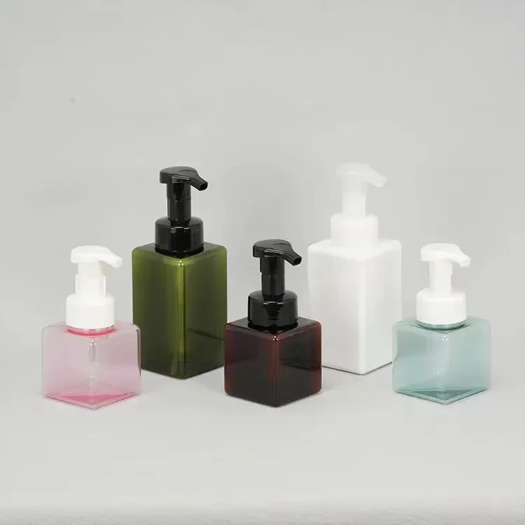 High quality square shape dispenser with pump hot sale plastic shampoo packaging portable refillable pump bottles