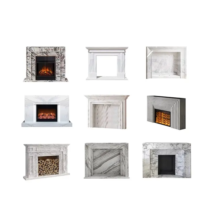 Newstar Stone Modern Unique Luxury Design Minimalist Carving Indoor White Natural Marble Fireplace