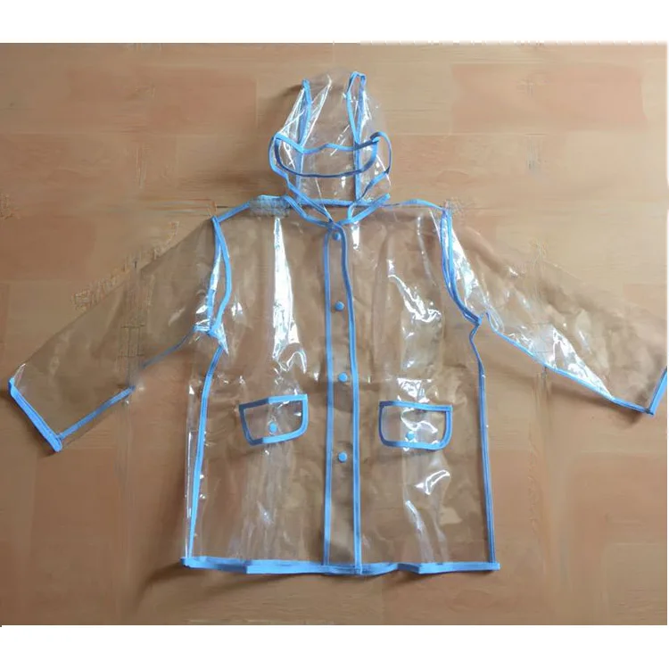 Customized Logo Available Colorful Hem Trim Waterproof Clear EVA Kids Raincoat