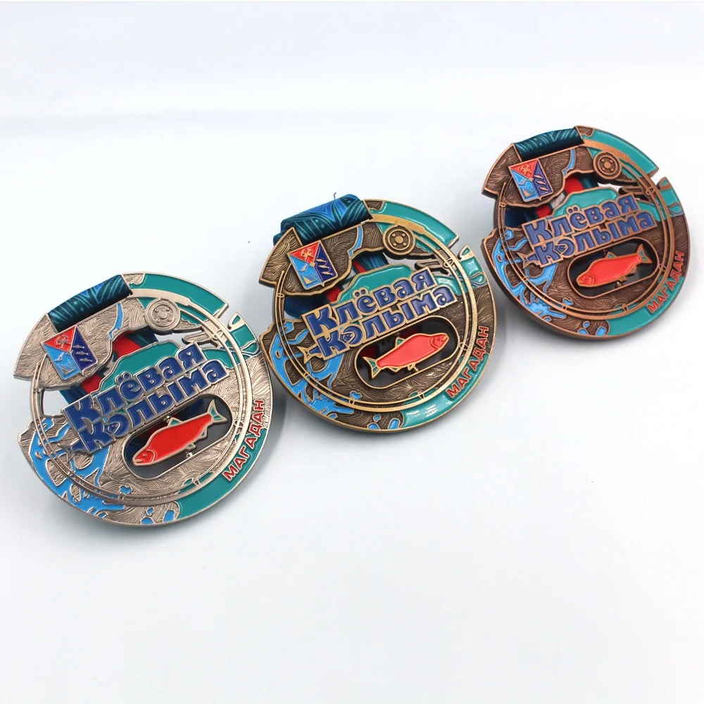 Free Artwork Custom Gold Silver Bronze Rotatable Enamel Marathon Challenge Finisher Medal