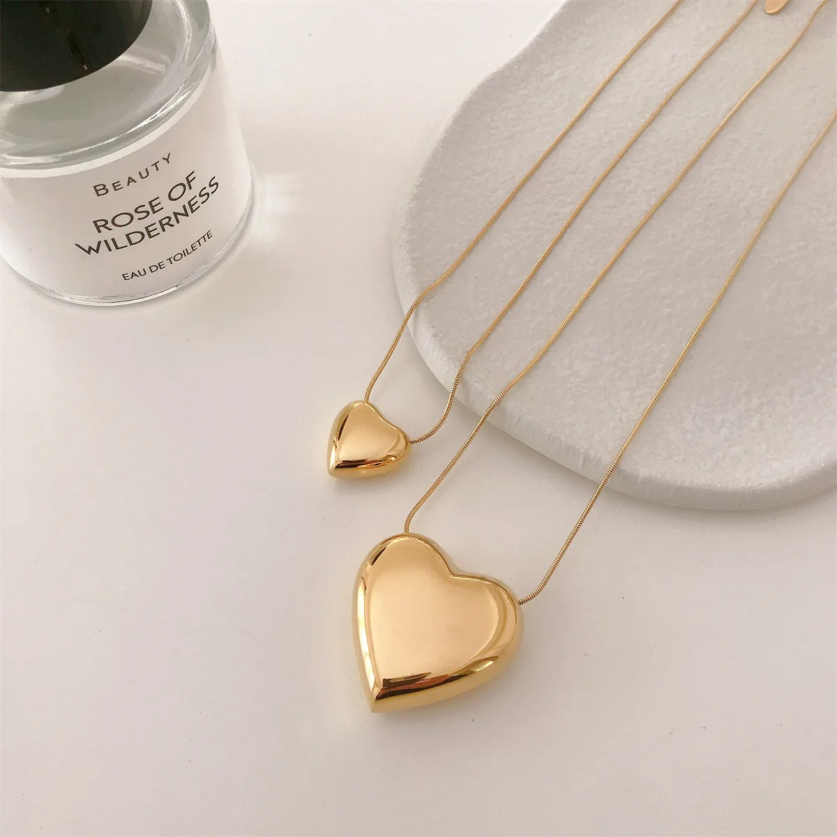 Valentines Day Gift Simple Multi Size 3D PVD 18K Gold Plated Stainless Steel bubble Heart Necklace For Women Girls Party