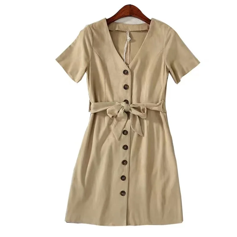 Apparel+Stock lot garments 2020 New Women Party Dresses Synthetic Leather Suede short Sleeve Sexy Club Dress