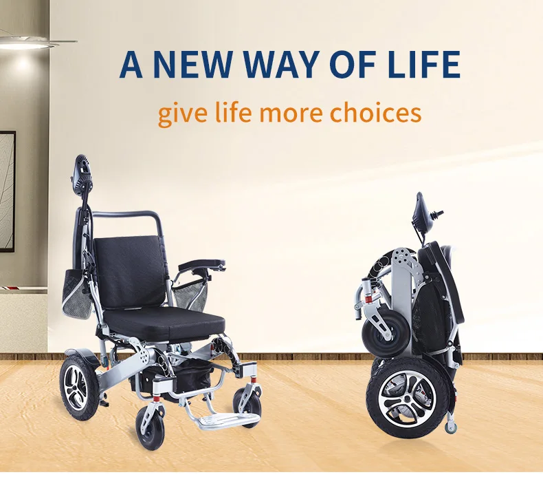 2022 Amazon Hot Selling Aluminum Alloy Lightweight Wheelchair Folding Power Remote Control Portable Electric Wheelchair