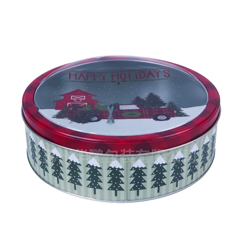 Empty Round Cookie Biscuit Cake Packaging Metal Tin Box with Custom Printing