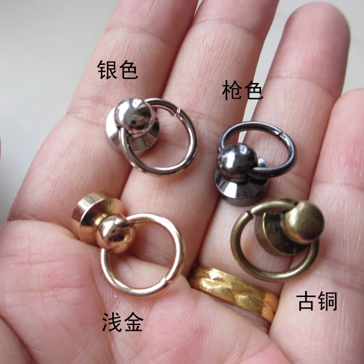 9x9.3mm Pull Ring Rivets Studs Round Head for DIY Brass Silver Tone