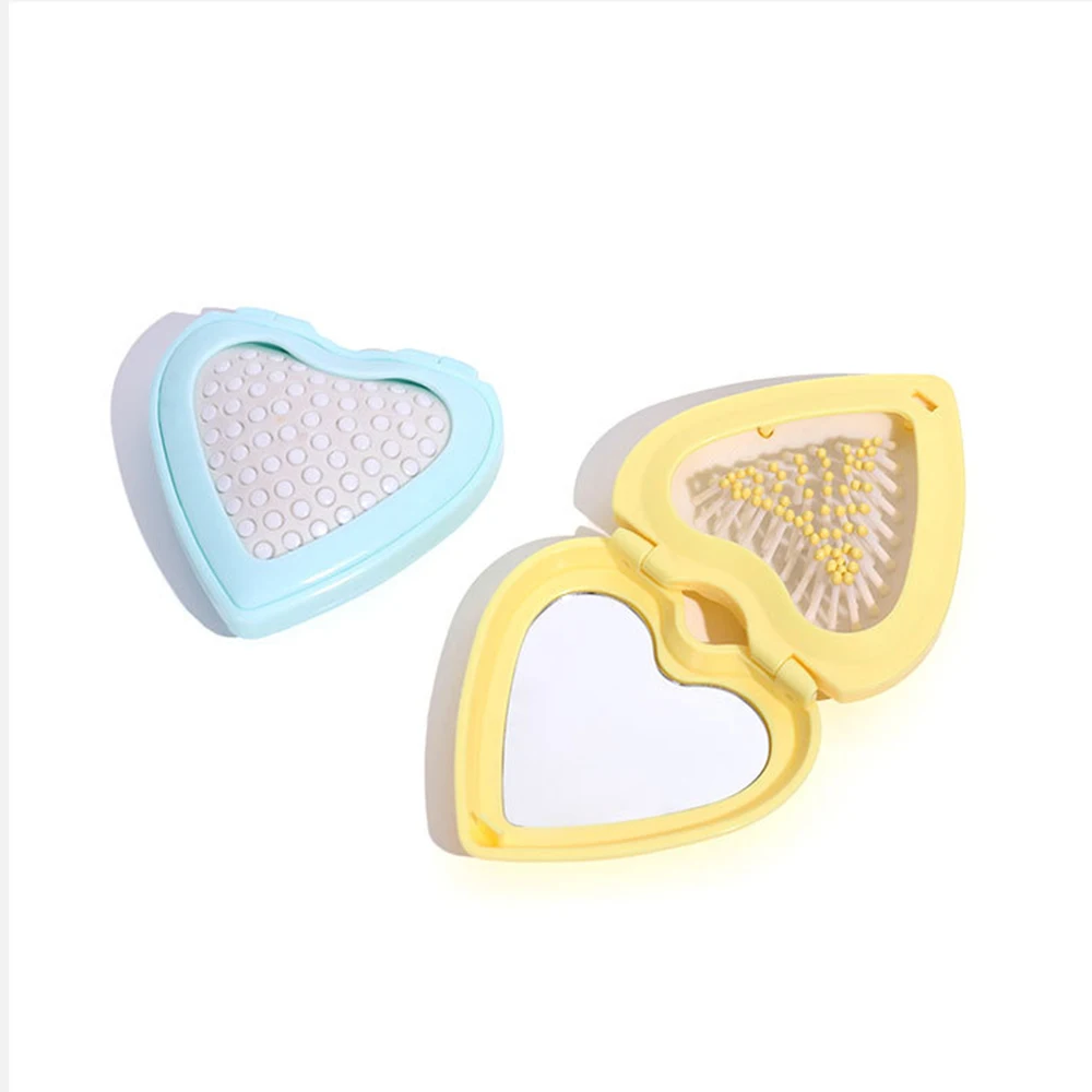 Good Quality Wholesale New Design Travel Pocket Massage Comb Heart-Shaped Mini Foldable Hair Brush Folding Comb with Mirror
