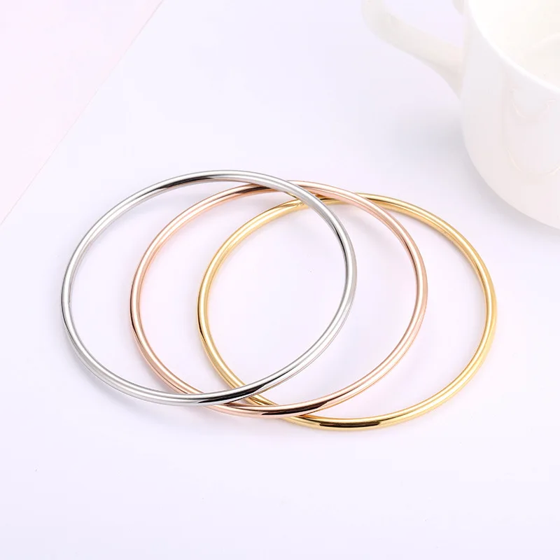 Trendy Stainless Steel Classic Round Gold 3MM Single Circle Bangle Simple Style Closed 3MM Thin Wire Bracelets Bangles for Women