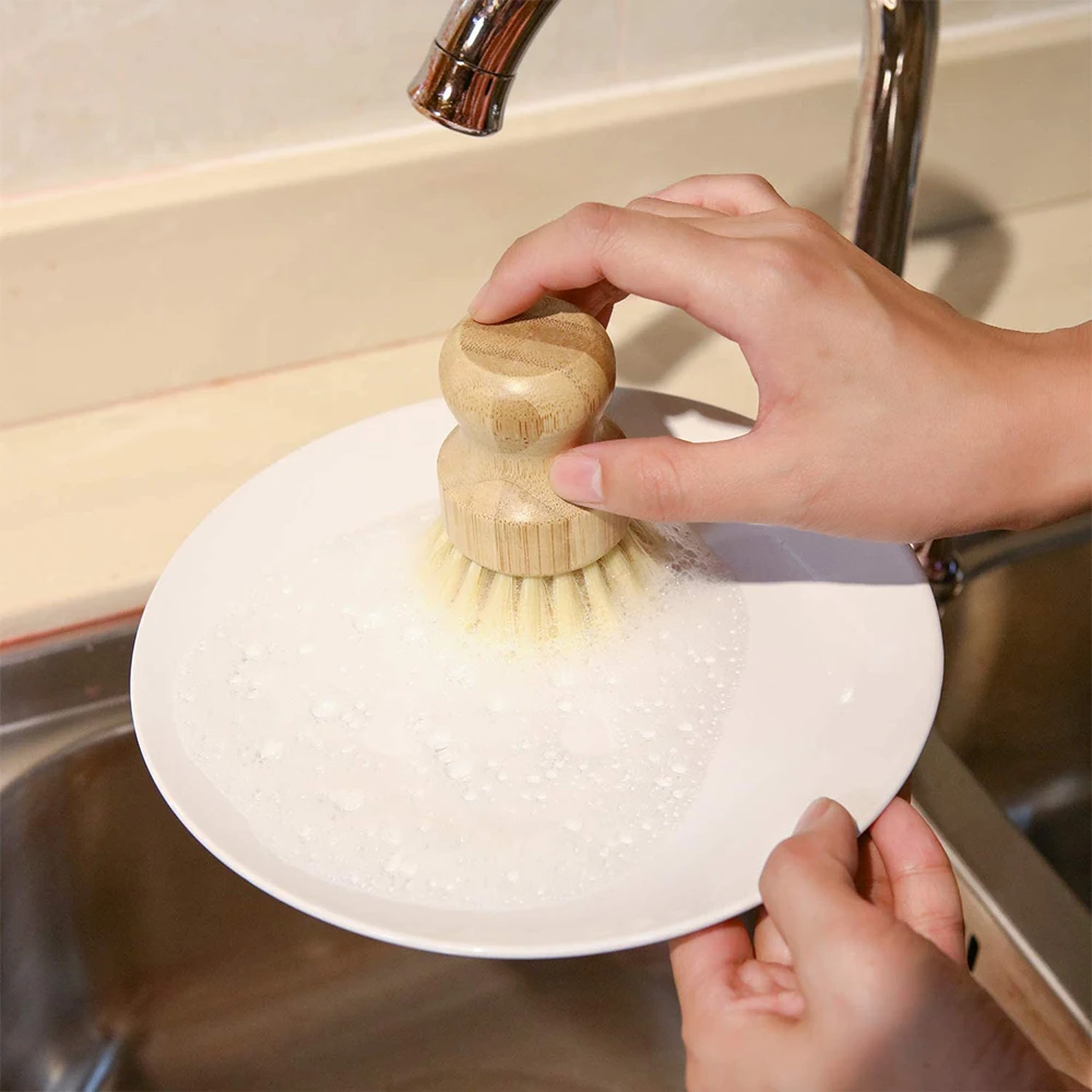 Hot selling eco-friendly coconut fiber brush vegetable bamboo tampico wooden fruit cleaning brush