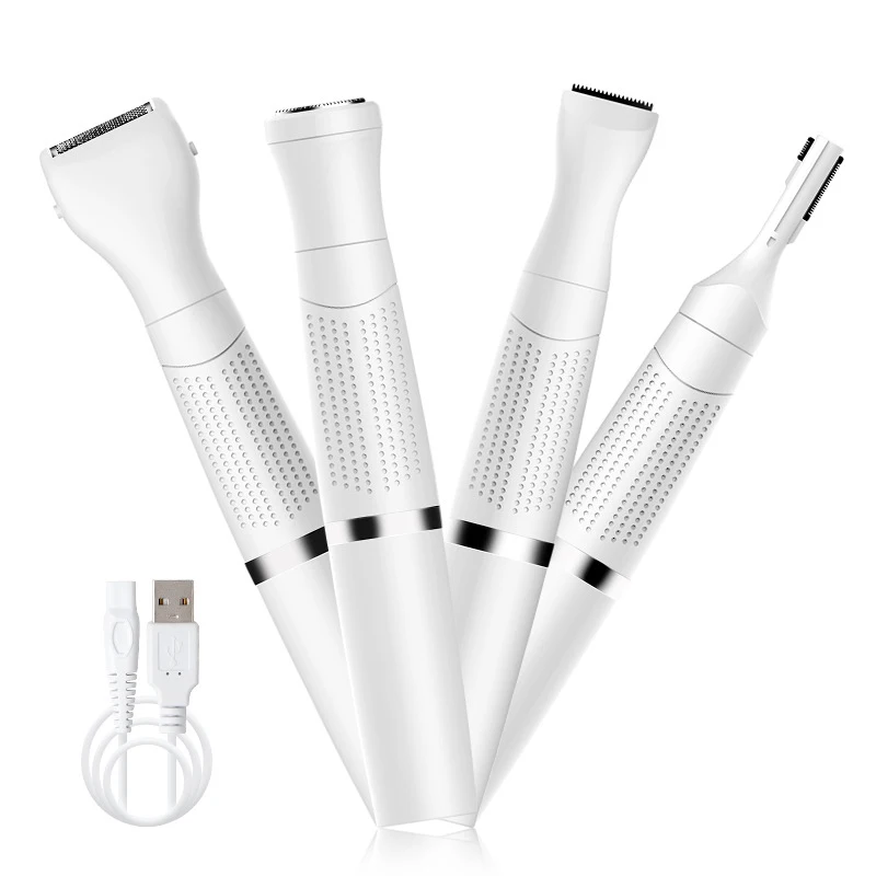 
4 in 1 Multifunctional USB Rechargeable Electric Hair Shaver Set For Women Cordless Hair Trimmer Eyebrow Razor Home Epilator 