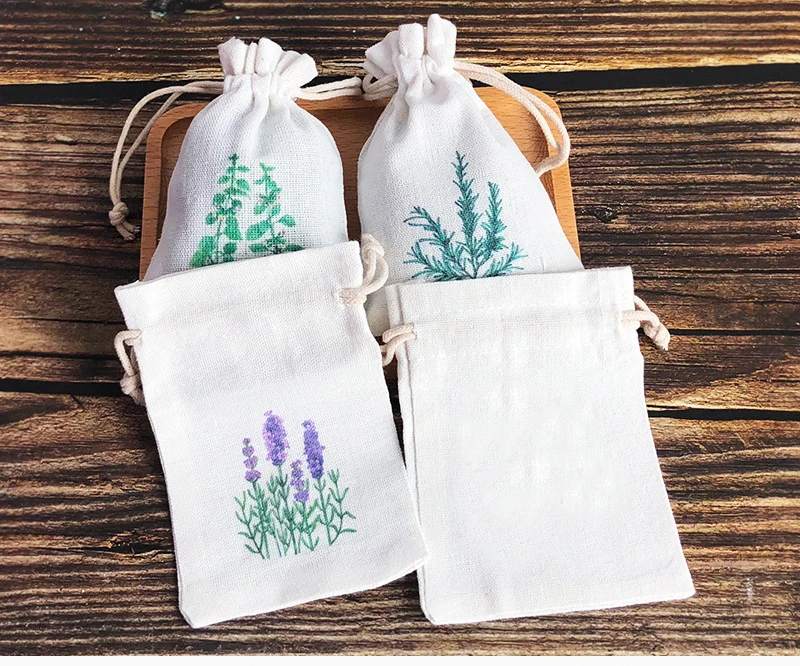 Florets Printed Drawstring Bag Linen Muslin Sachet for Multipurpose Lavender Bags for Home Supplies 4X5.5in