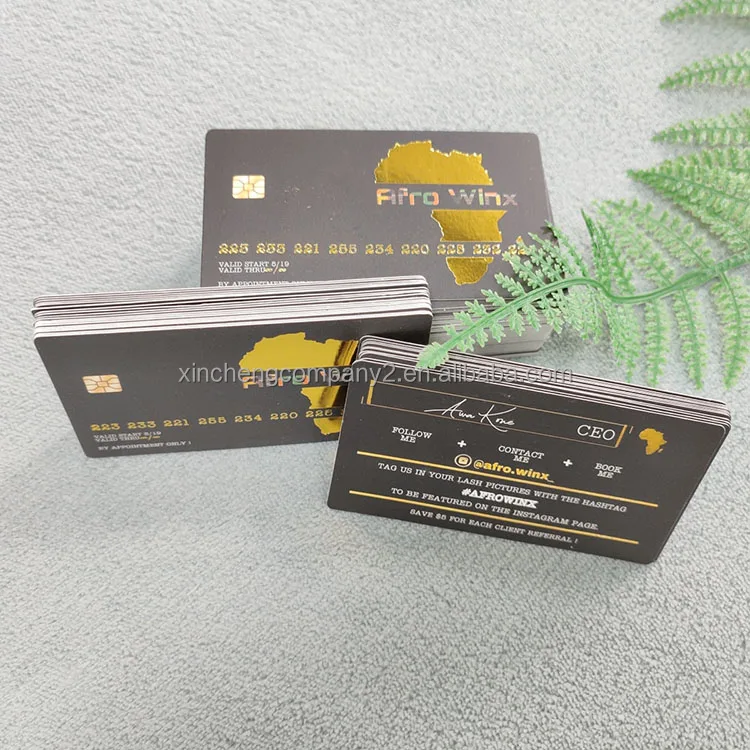 Double sided gold foil printed thick matt black card business cards