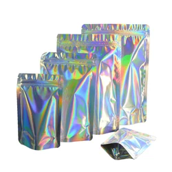Custom Resealable Zipper Laser Holographic Cosmetic Aluminum Foil  Mylar Bags Holographic Pouches For Eyeshadow Packaging Pouch