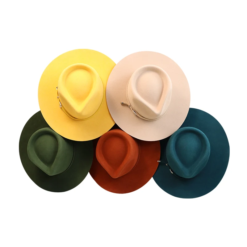 Wholesale Multiple Color Spring Outdoor Fashion Medium Western Wide Brim 100% australian Wool Fedora Hats For Women Felt Hats