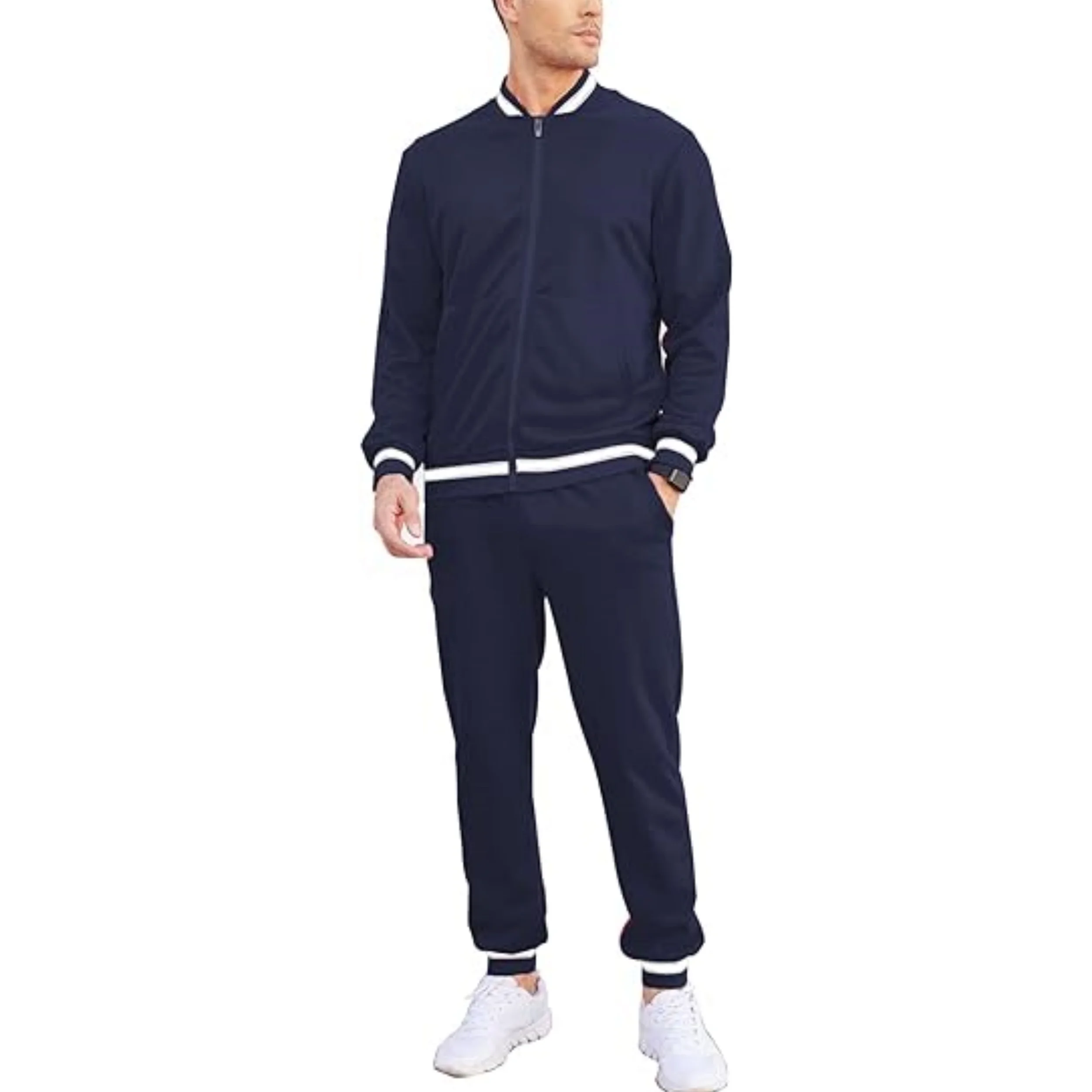 Wholesale mens athletic wear 100% polyester zipper tracksuits  casual  training sweatsuits  sports wear set for men