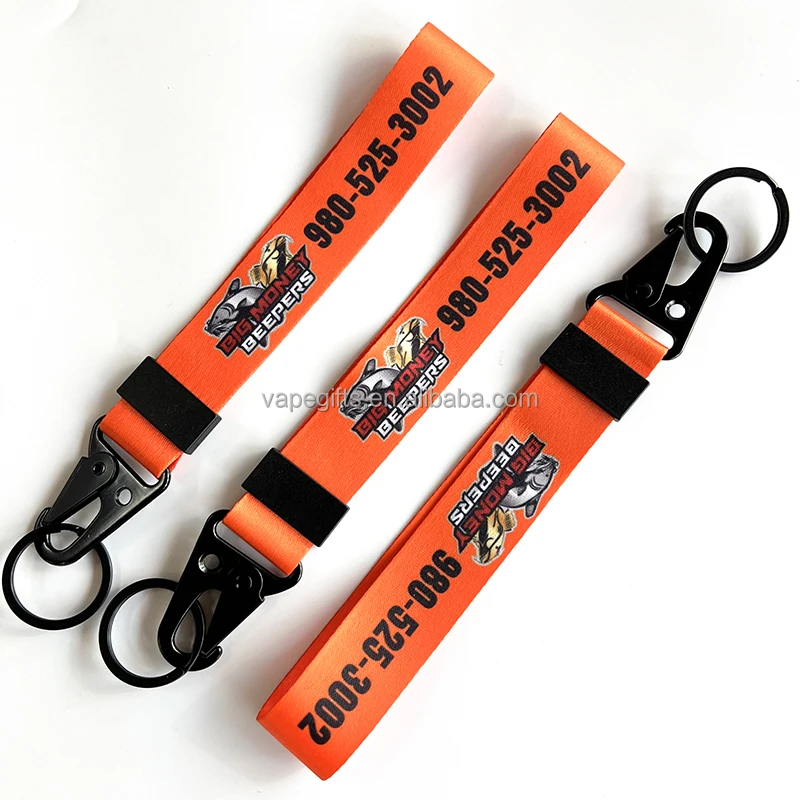 High Quality Custom Logo Keychain with Carabiner Clips Short Lanyard and Key Strap for Promotions