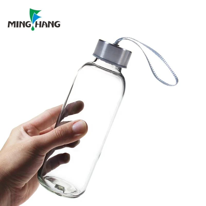 14oz 1l  custom Clear Round al por mayor Botella De Agua Vidrio Premium Soda lime Glass Water Bottle with Rope Stainless lid