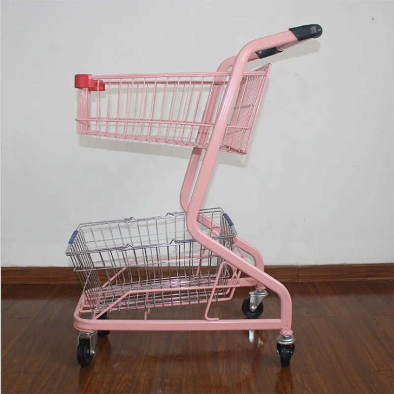 Manufacturer Hot Sale Zinc Plated two tier shopping cart supermarket shopping trolley