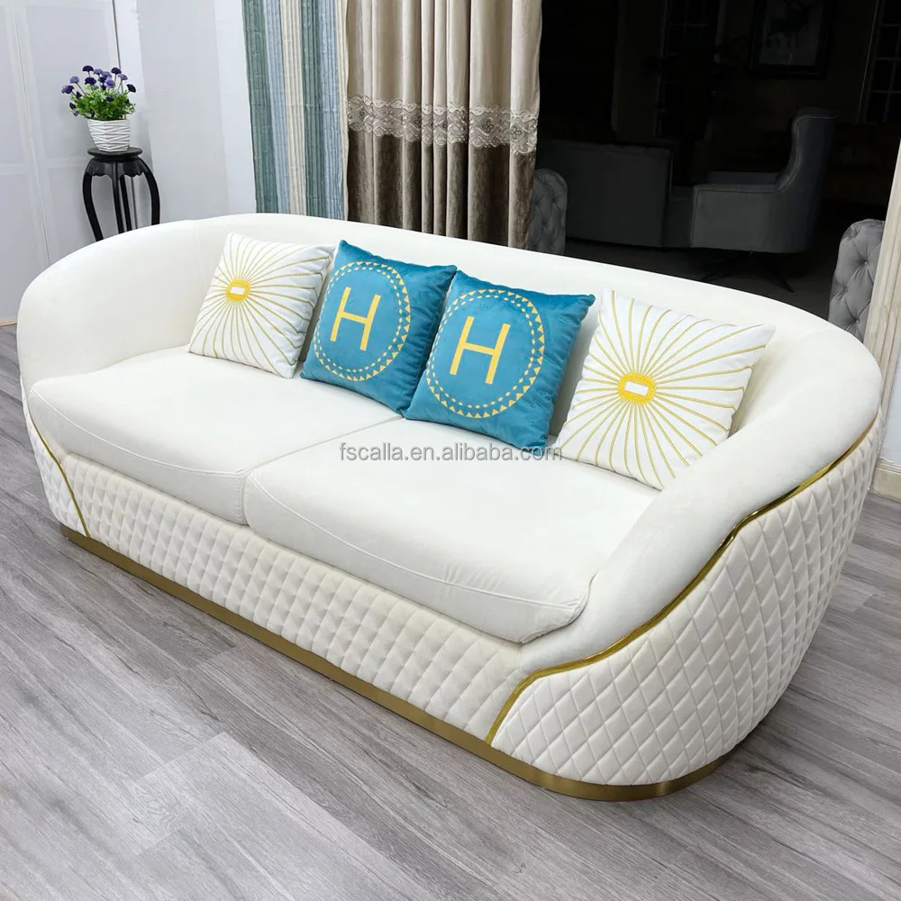 modern luxury love seats Fabric sofa set with gold stainless steel leg hotel leisure lounge sofa for living room furniture