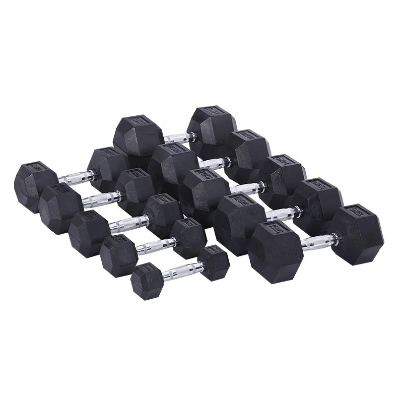 Bodybuilding Workout Equipment Multi Weight Strength Training Cast Iron Rubber Encased  Fixed  Hexagonal Dumbbell