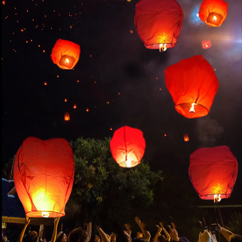 Custom Biodegradable Fire Resistant Thickened Flame Oval Heart-Shaped Solid Color DIY Wishing Chinese Sky Lanterns