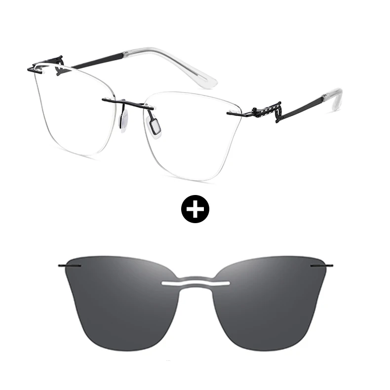 High Quality Factory Ready Stock Rimless Metal Frames Glasses With Sunglasses Polarized Magnetic Clip On Sunglasses