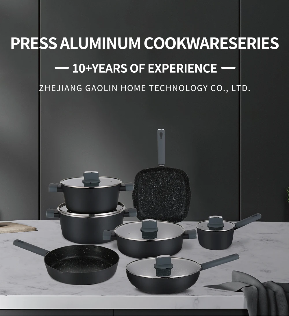 Colli  black Aluminum Kitchenware Frying Pan Low Pot Casserole Baking Pan Set Nonstick Coated with Bakelite Handles