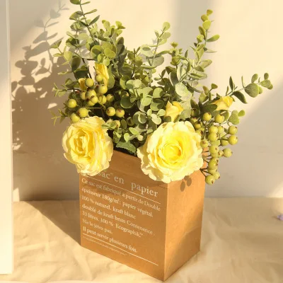 Nordic Pastoral Mida INS Eucalyptus Rose Bundle Flower Manufacturer Decorative Wedding Handheld Wall Artificial