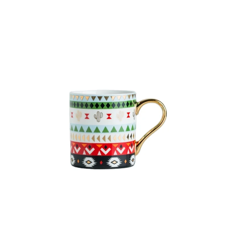 Wholesale Custom Bohemian Ceramic Mug Porcelain Mugs  Color Box Bulk Coffee Mug Cups Gold Rim Tea Cups