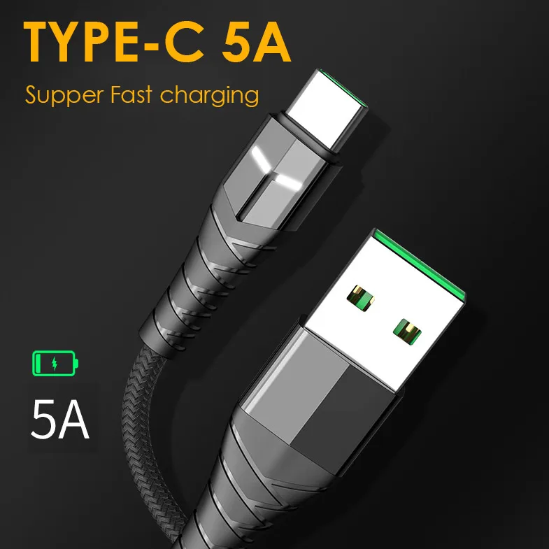  5a кабель для быстрой зарядки Type C передача данных и зарядный плоский Поддержка ускорения