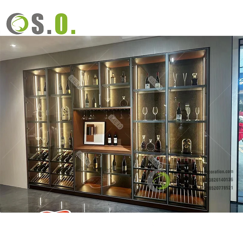 New Design Metal Stainless Steel Wine Display Cabinet Design Customized Luxury Wine Cabinet Display Rack