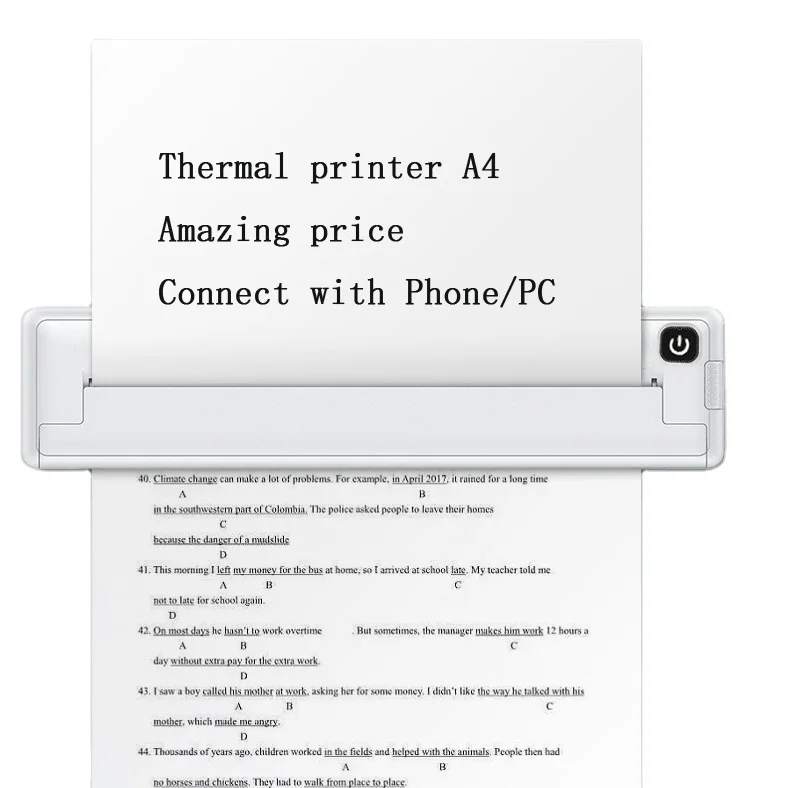 Mini Mobile Office Printer Document Blue Tooth & Usb No Ink No Printing Ribbon Portable Thermal Printer A4
