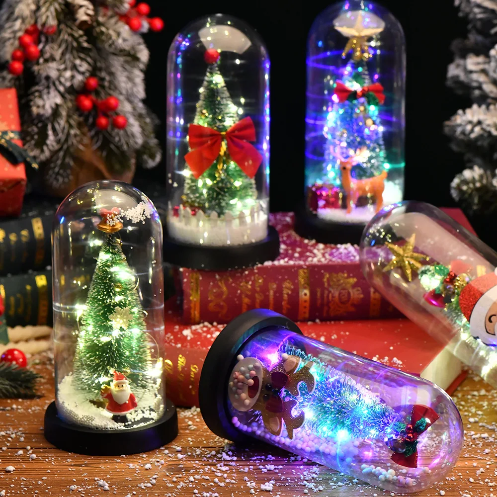 Hot Xmas Gift Mini Santa Claus Snowman Tree Toy Doll Decor Christmas Tree In Glass Dome