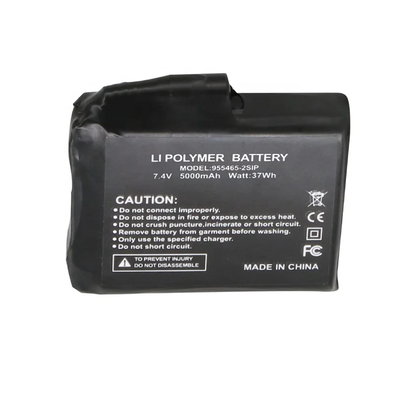 955465-2S 7.4V 5000mAh Heating Clothes Battery for Powered Jacket Liner Sports Outdoor Heated Hooded Jackets