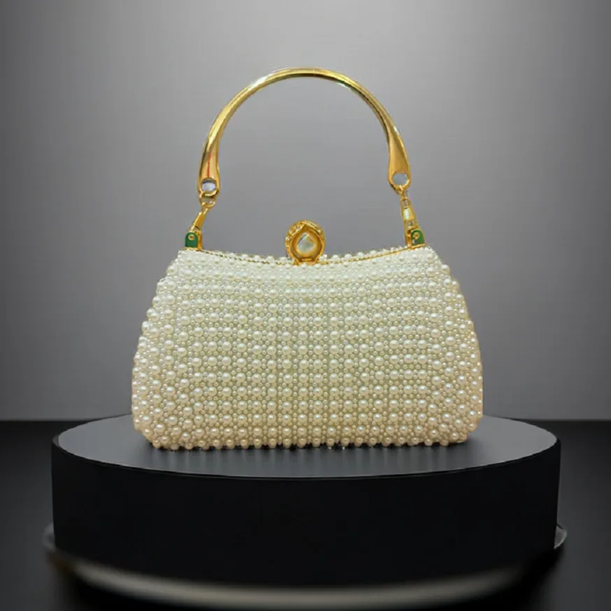 Gorgeous women clutch bags pearl dinner dress evening bag clutch purse with metal handle dinner handbags for women