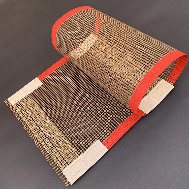 Customized PTFE Fiberglass Mesh Cloth Belt Black Color Belt With Bull Nose Joint/Flap With Guider Conveyor Belt