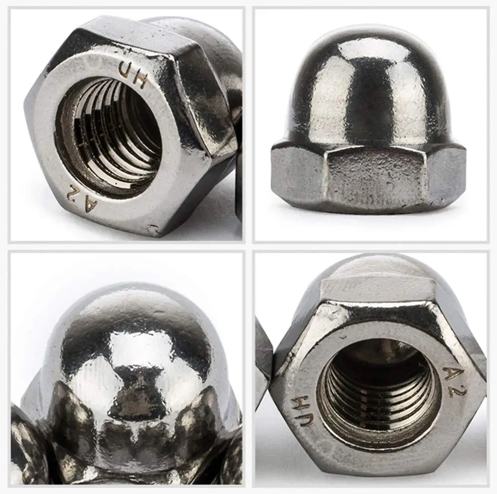 Acorn Nut Hex Cap Domed Nuts in Brass and Copper for M3 M4 M5 M6 M8 SS304 Zinc Plated and Galvanized Polished Surface