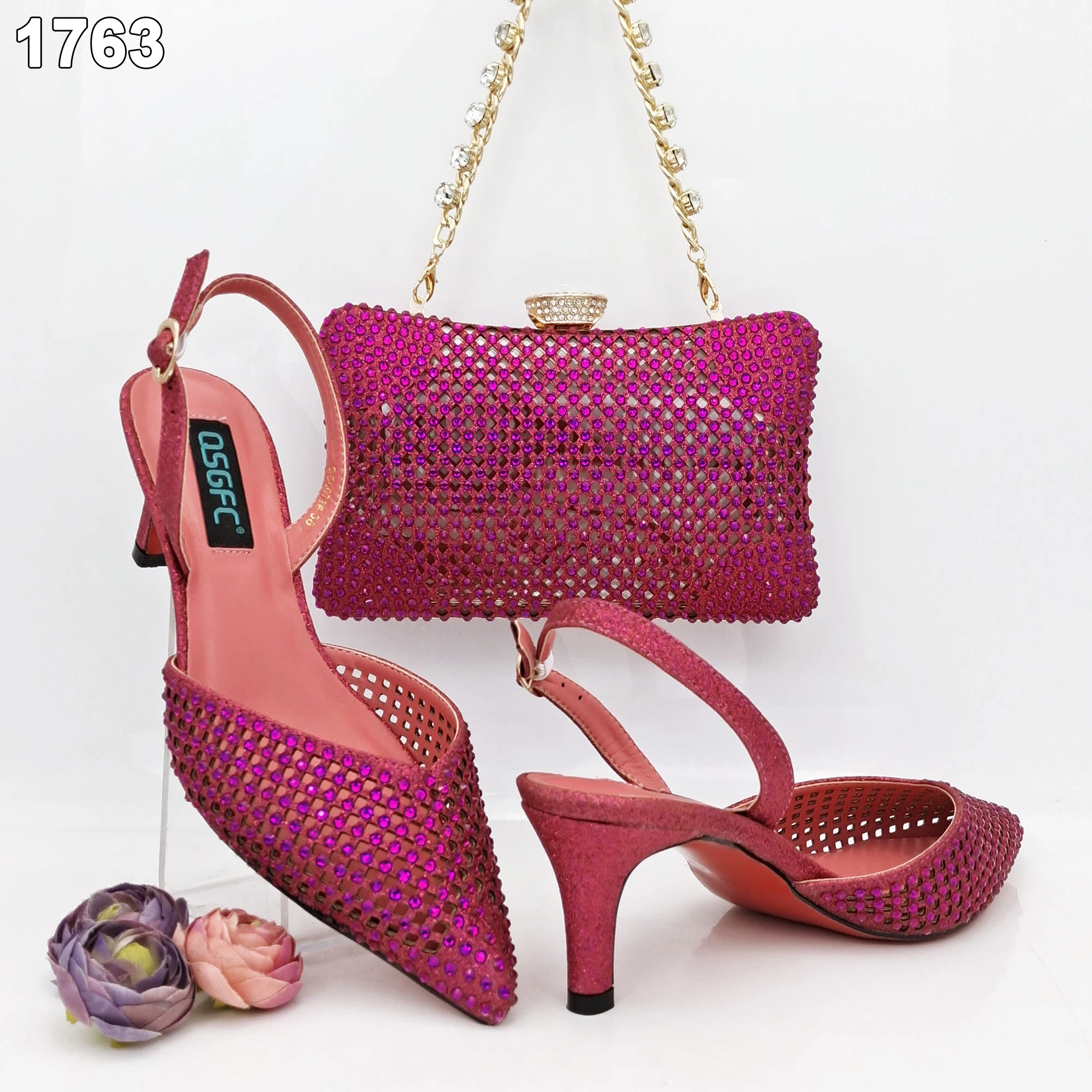 Luxury Women Matching Shoes and Bag Set Decorated with Rhinestone For Evening